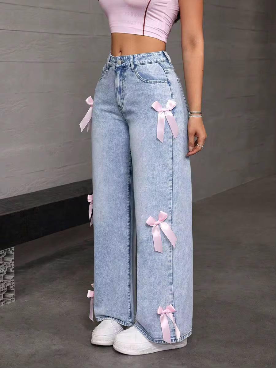 Denim Pants with Ribbon Details