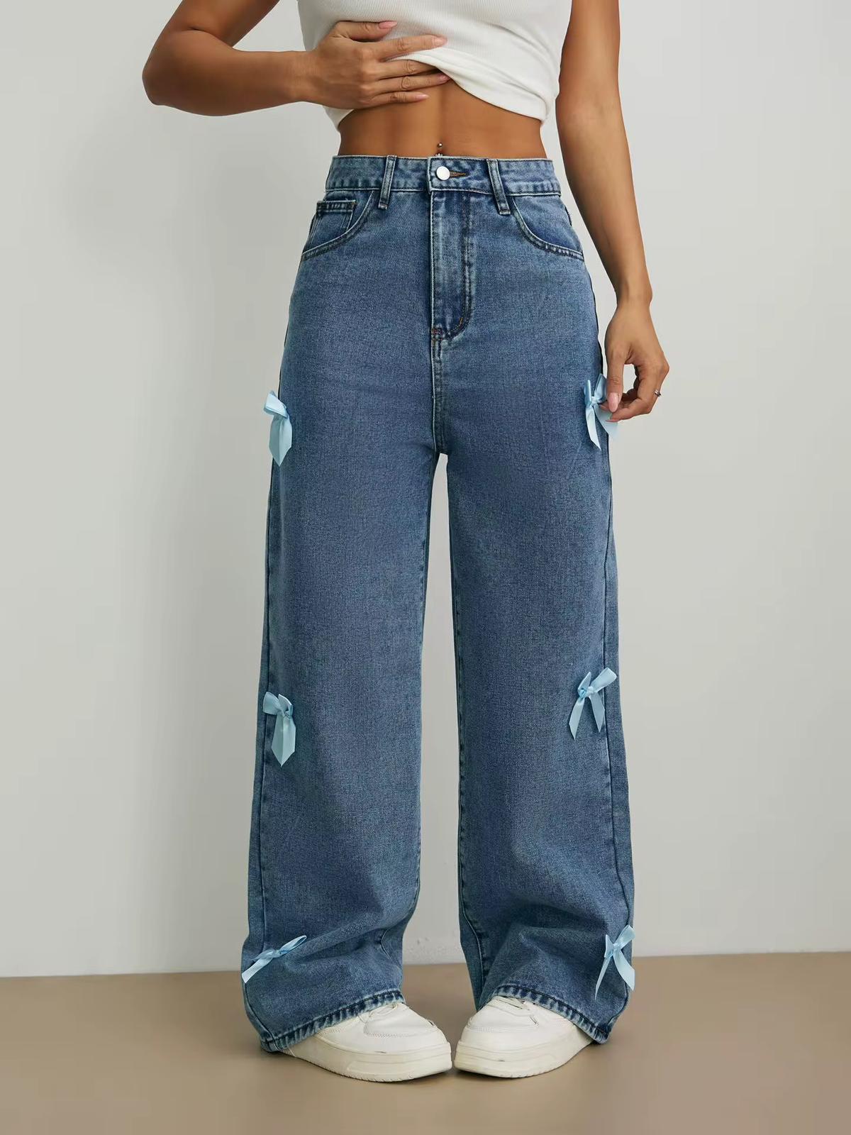 Denim Pants with Ribbon Details