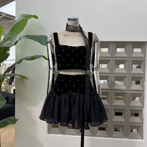 Strap short skirt set