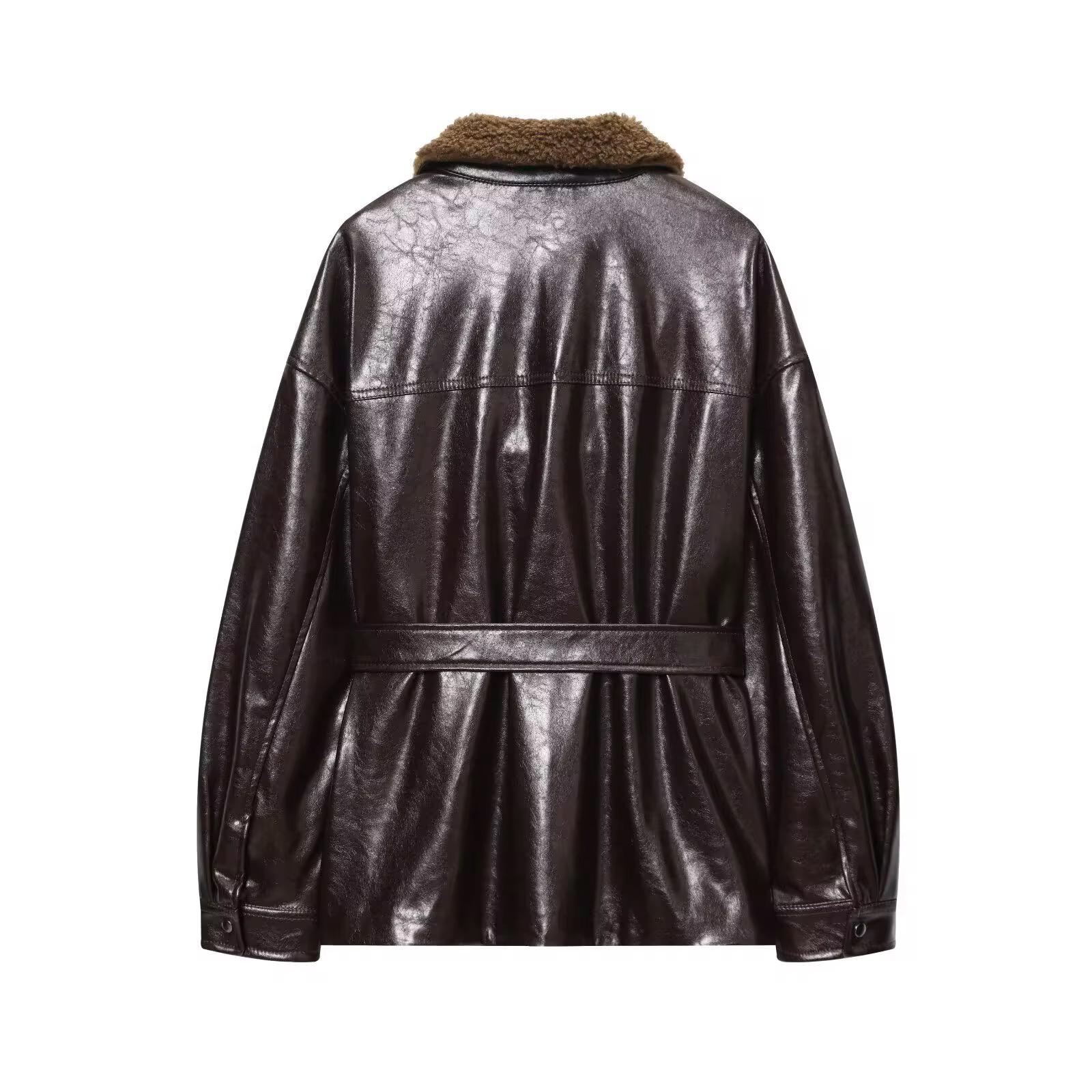Loose belted leather jacket