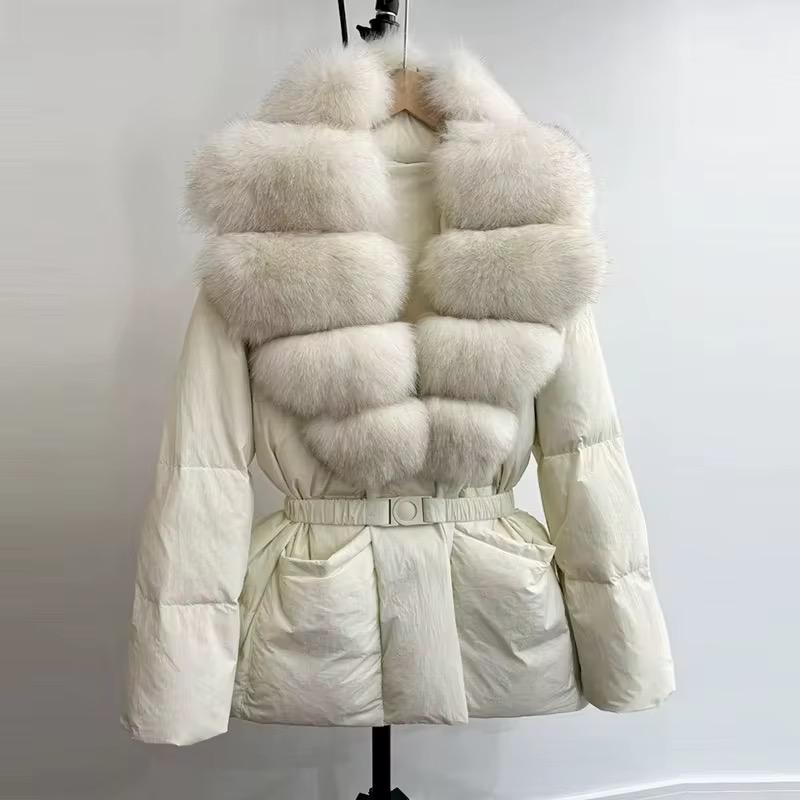 Real fox fur belted jacket