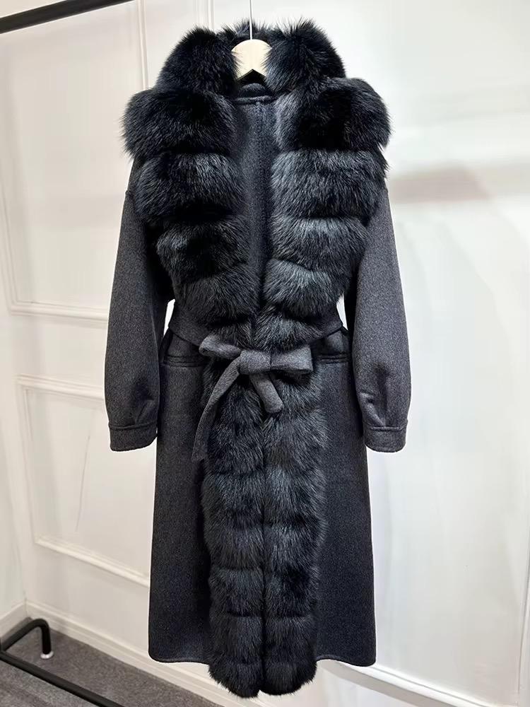 Real fox fur cashmere coat