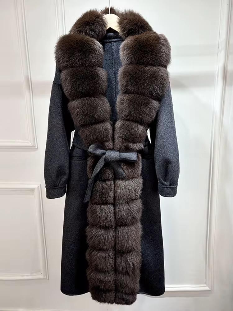 Real fox fur cashmere coat
