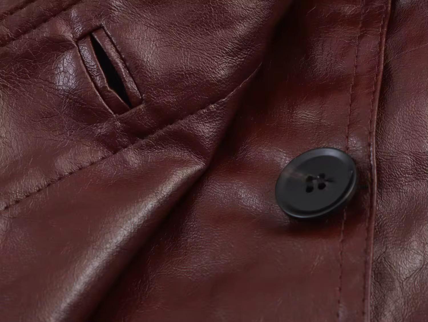 Brown Faux Leather Cropped Jacket