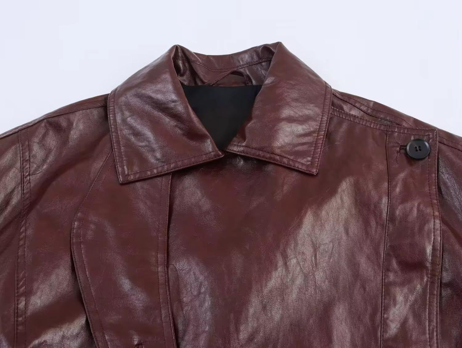 Brown Faux Leather Cropped Jacket