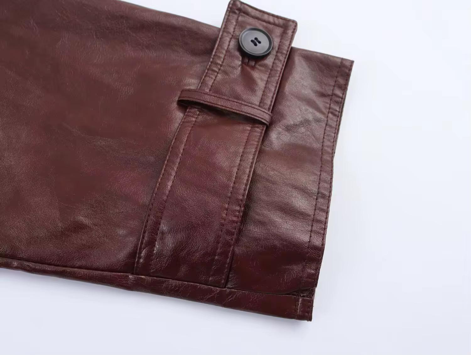 Brown Faux Leather Cropped Jacket