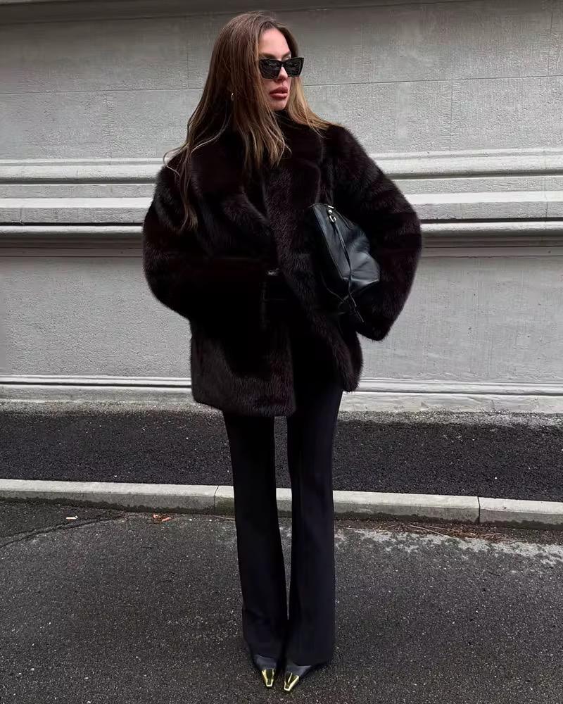 Deep Mocha Glam Fur Coat