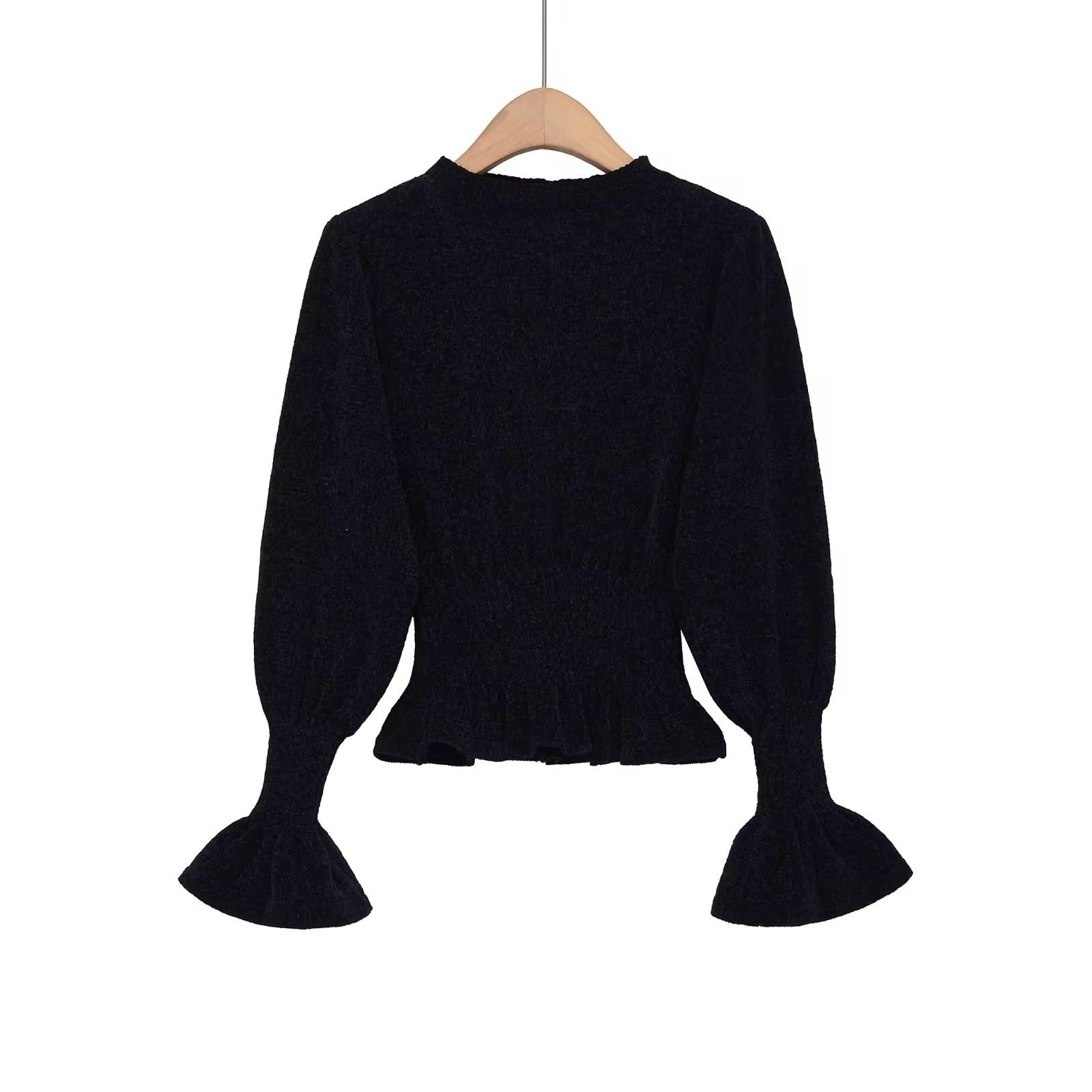 Cuff Fitted Knit Blouse