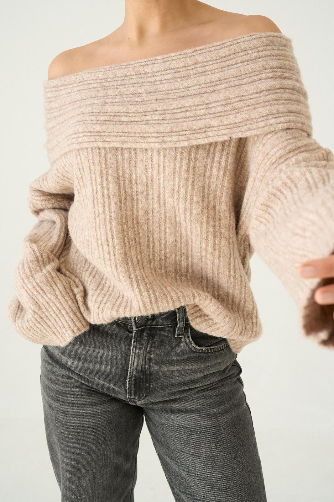 Ribbed Off-Shoulder Sweater