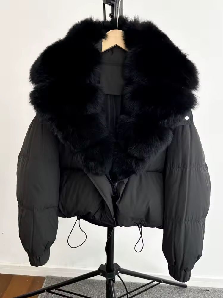 Midnight Luxe Fur-Collar Puffer Jacket