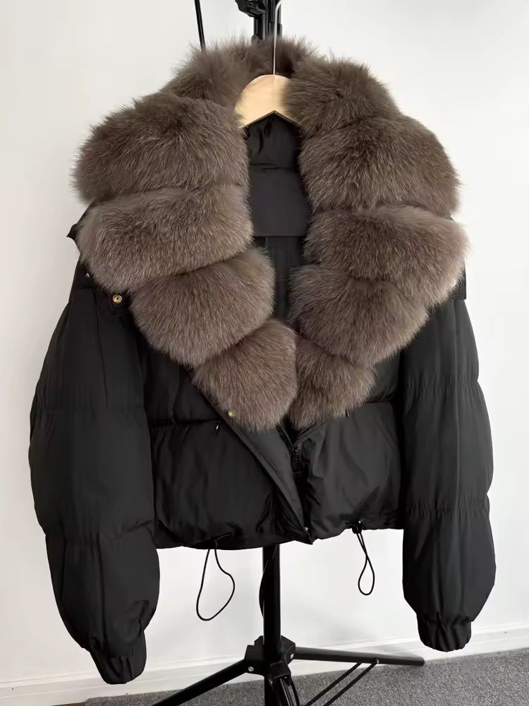 Midnight Luxe Fur-Collar Puffer Jacket