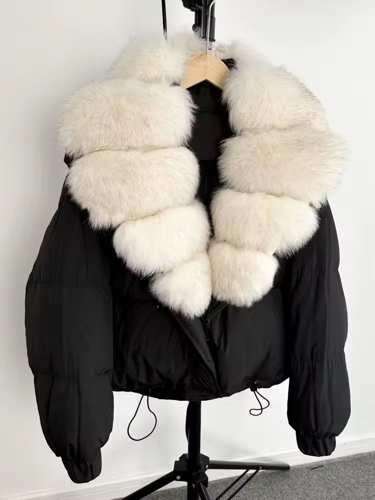 Midnight Luxe Fur-Collar Puffer Jacket