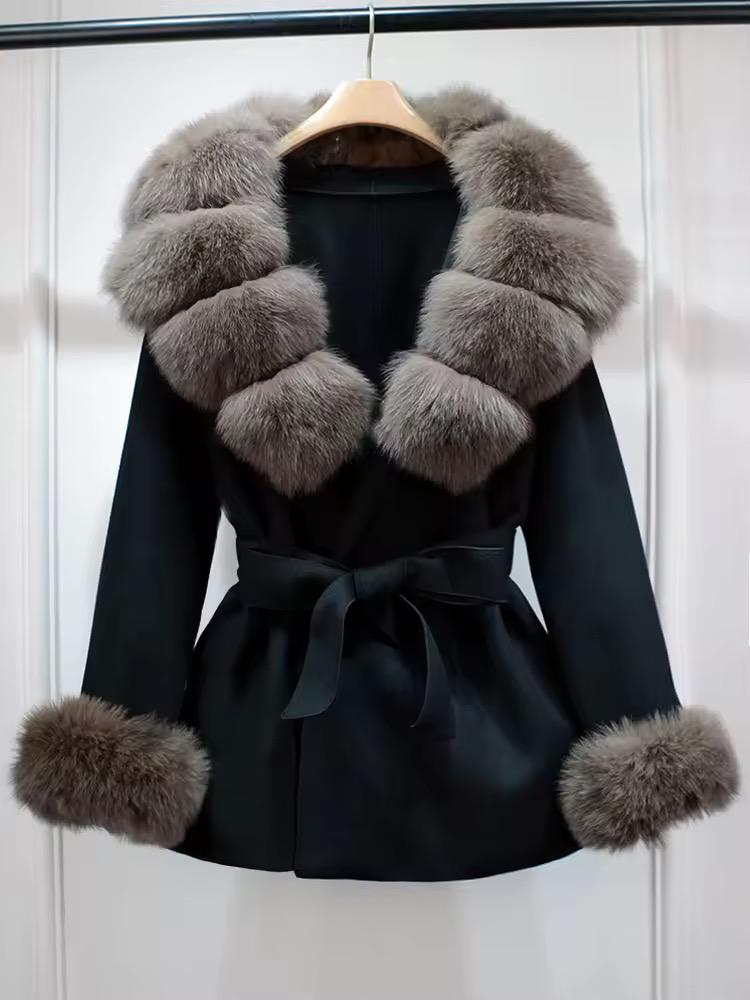 Luxury Faux Fur Collar Belted Winter Coat