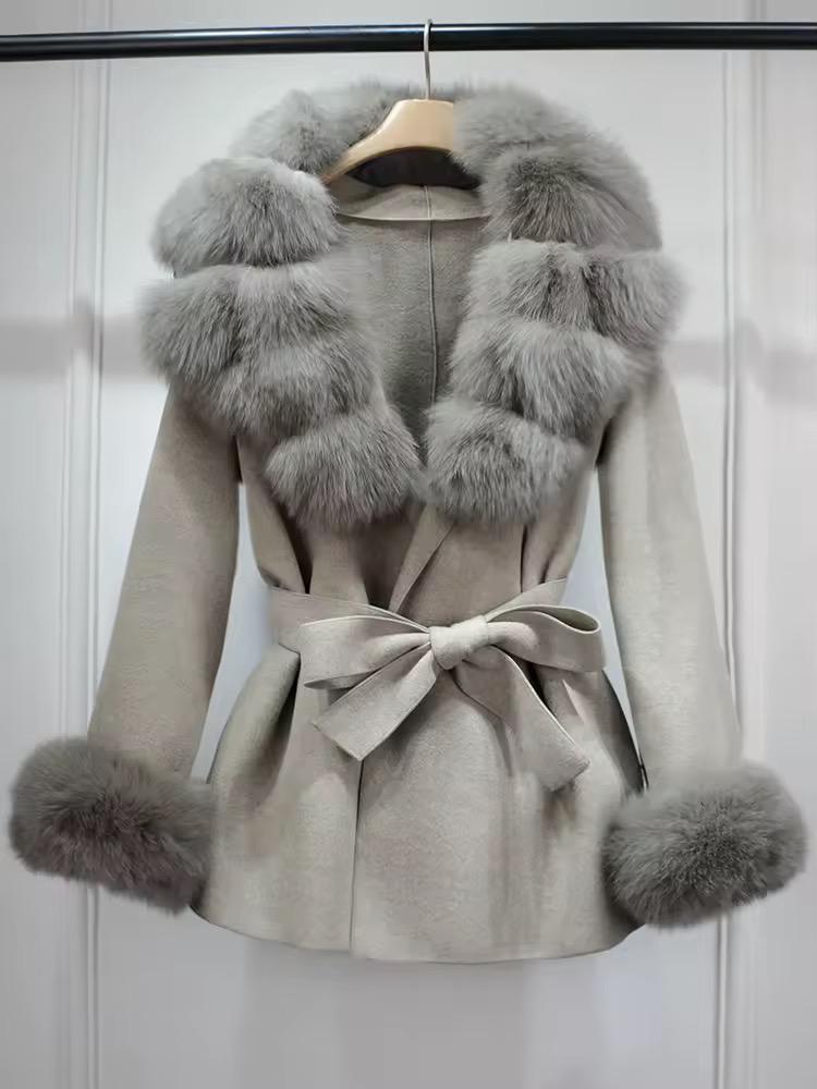Luxury Faux Fur Collar Belted Winter Coat