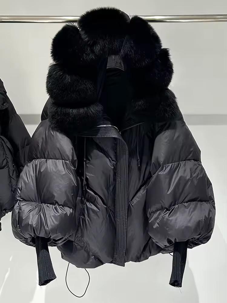 Oversized Puffer Jacket with Large Black Faux Fur Hood