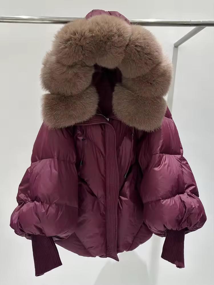 Oversized Puffer Jacket with Large Black Faux Fur Hood