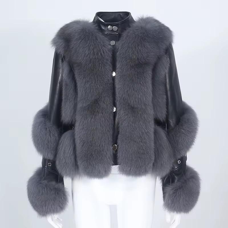 Leather fox fur Jacket