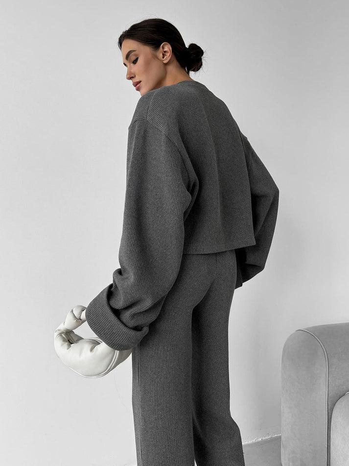 Zip Jacket And Wide Leg Pants Set