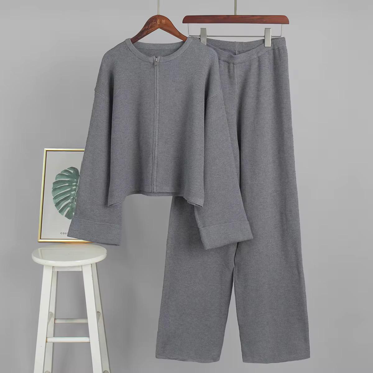 Zip Jacket And Wide Leg Pants Set