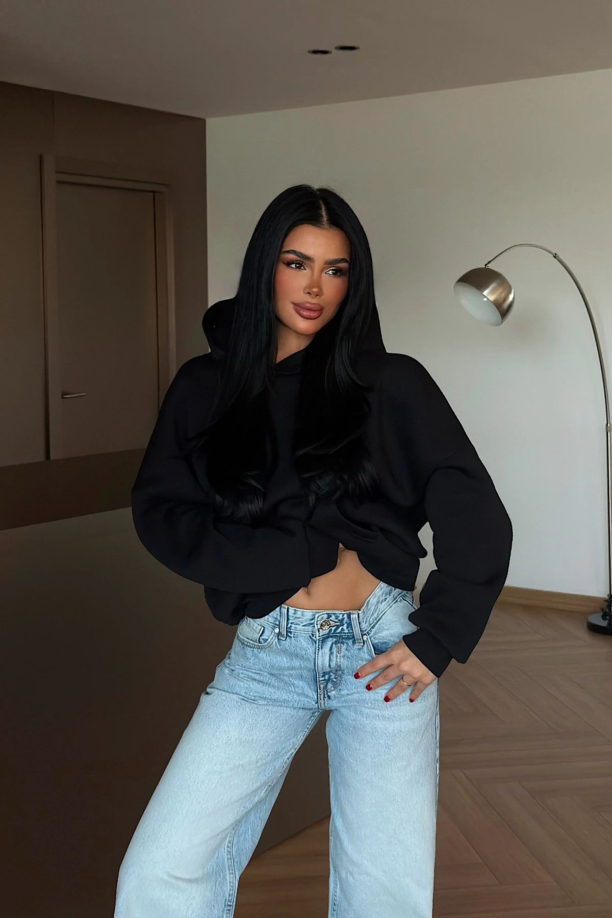 Black Hooded Sweatshirt with Stone Detail on the Back