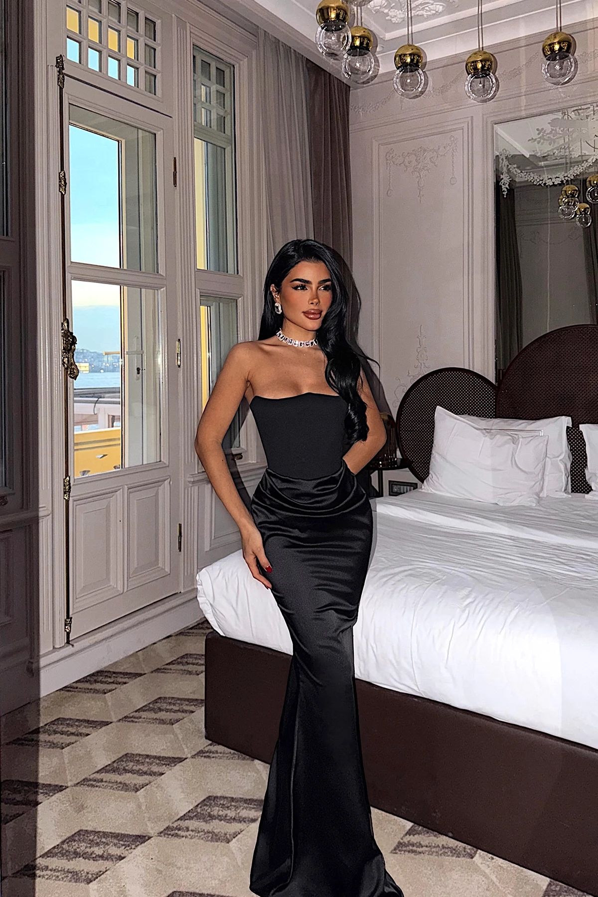 Black Velora Satin Dress
