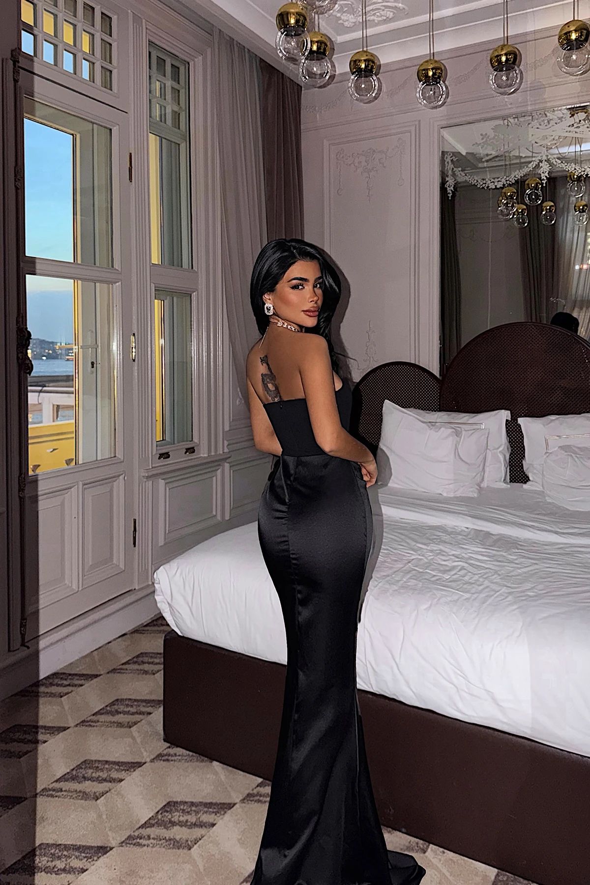 Black Velora Satin Dress