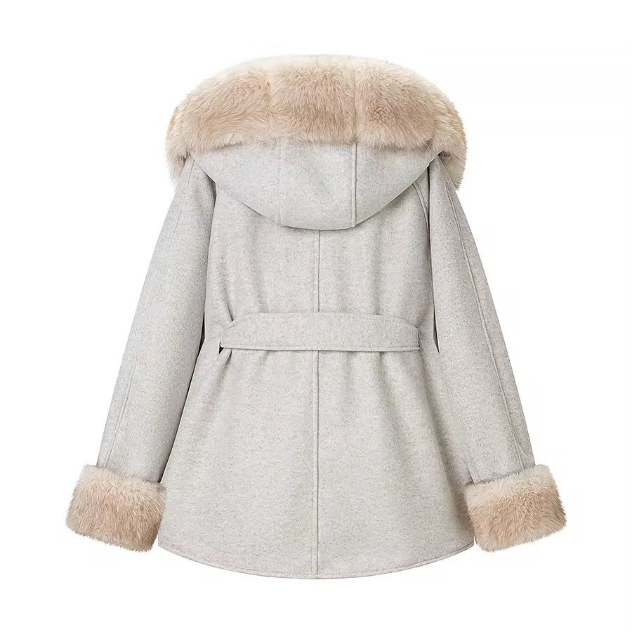 Fluffy Collar Bow-Tie Coat