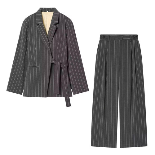 Striped Blazer & Wide-Leg Pants Set