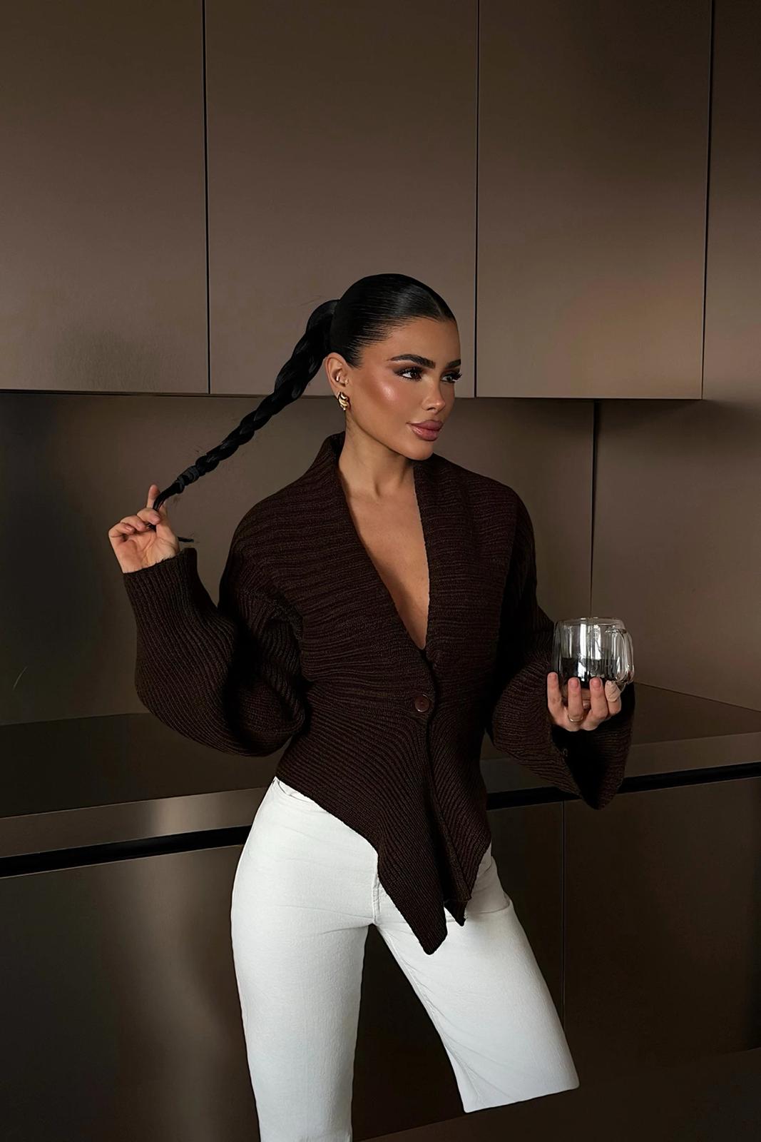 Dark Brown Button Detail Cardigan