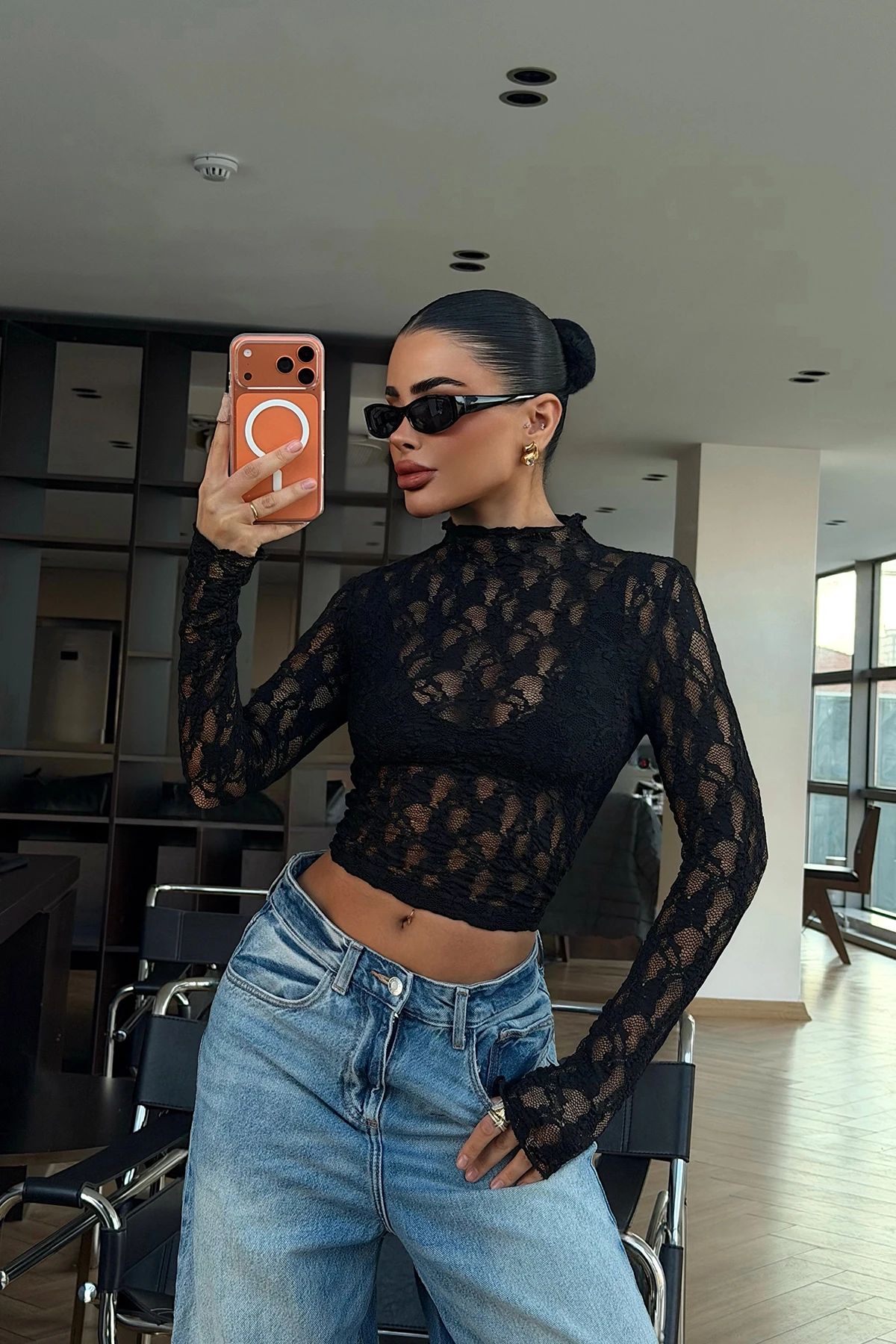 Black Raquel Lace Transparent Blouse