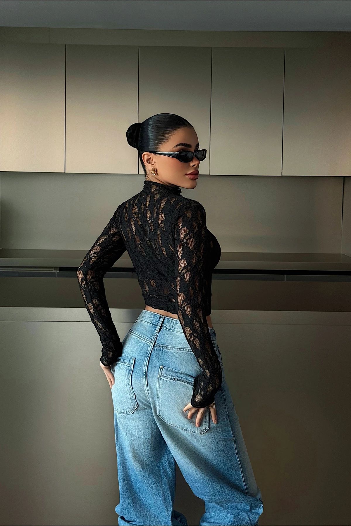 Black Raquel Lace Transparent Blouse