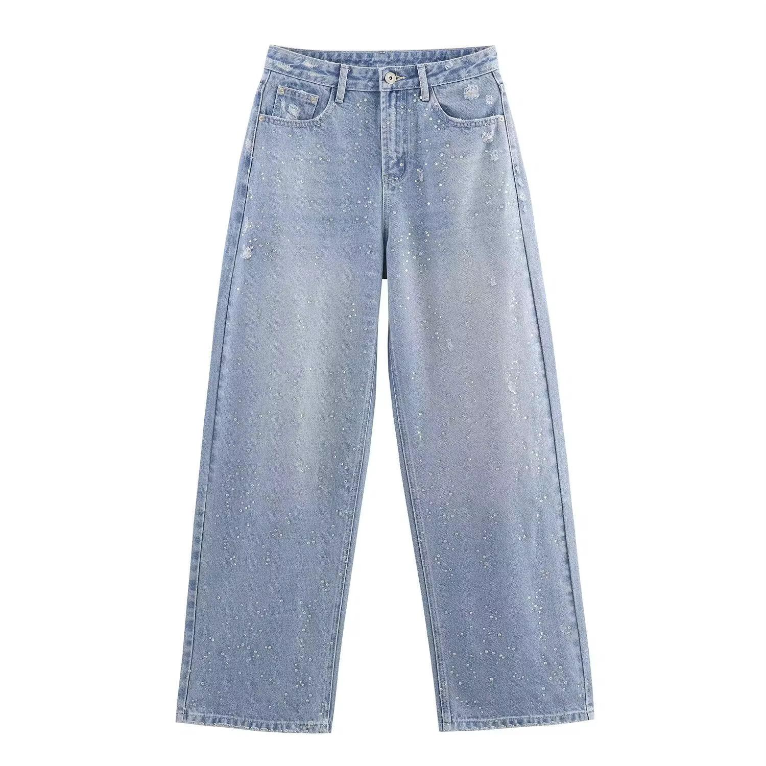 Pearl-Detail Baggy Jeans