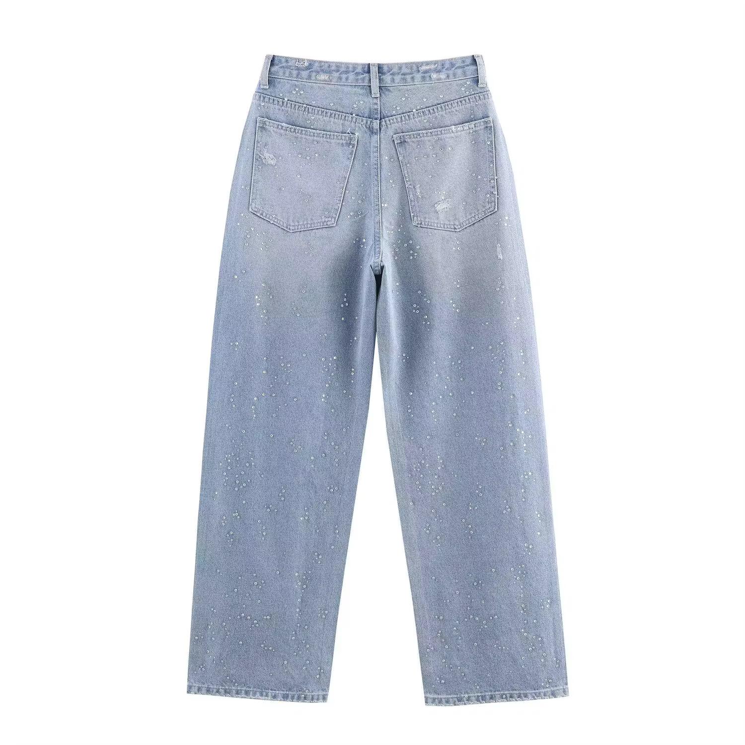 Pearl-Detail Baggy Jeans