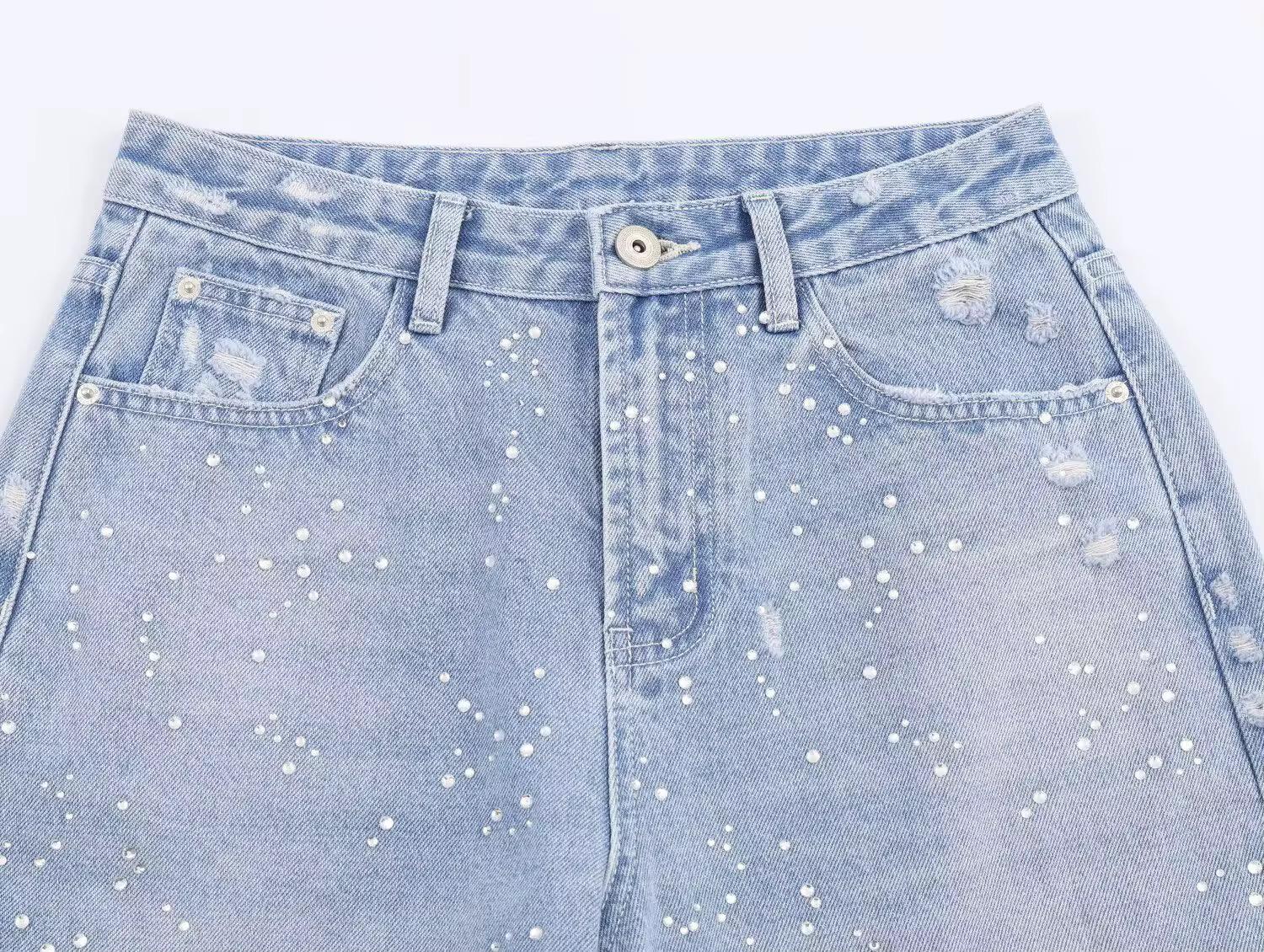 Pearl-Detail Baggy Jeans