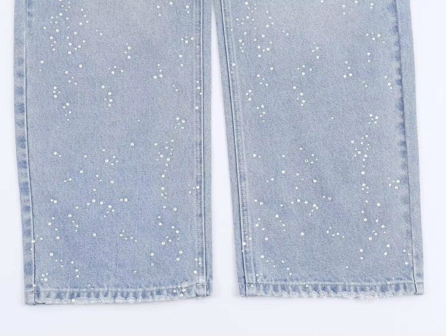Pearl-Detail Baggy Jeans
