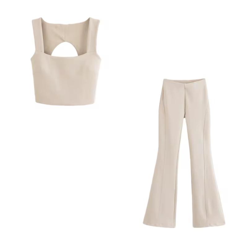 Cutout Crop Top & Flared Pants Set