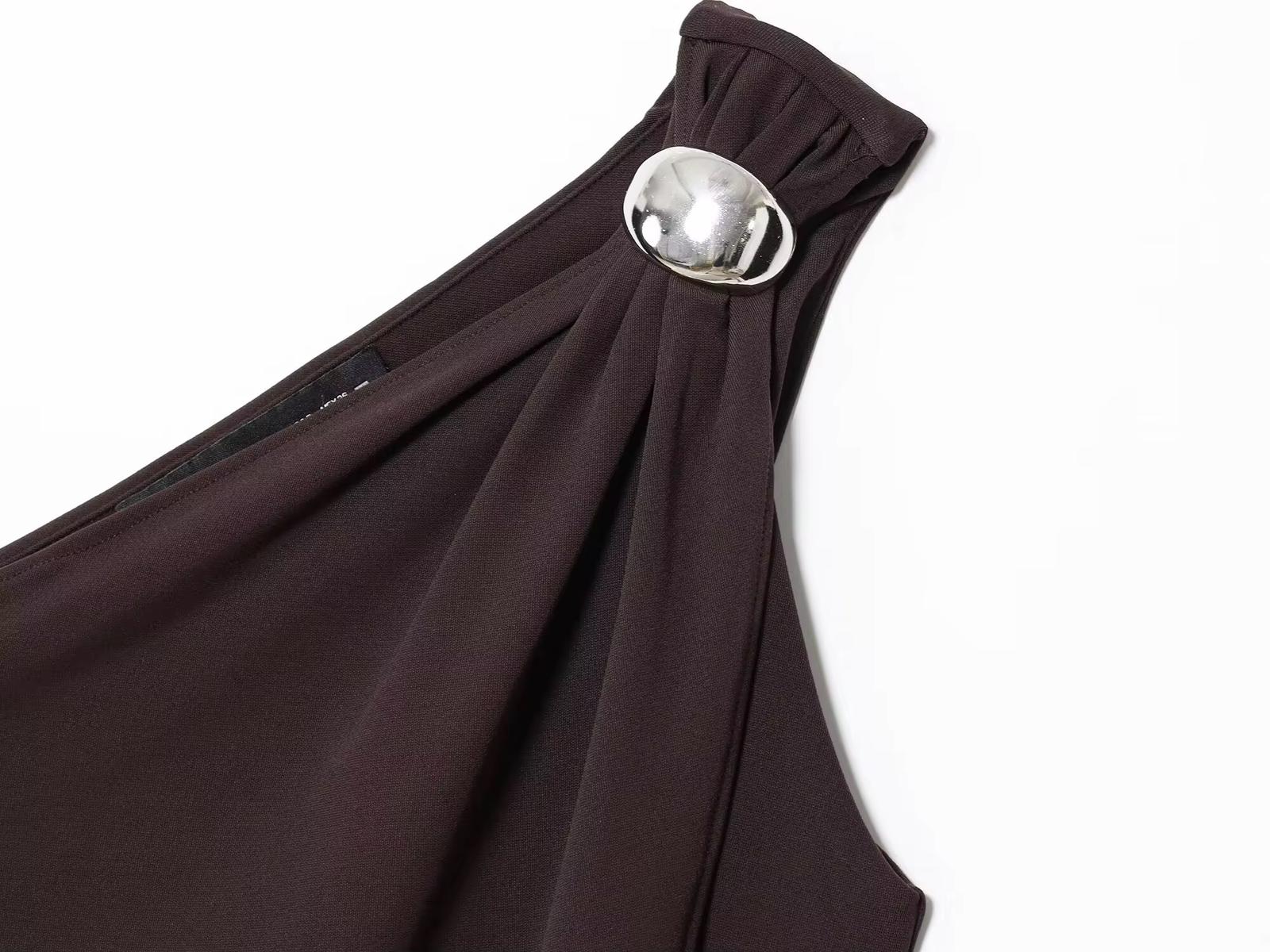 One-Shoulder Top with Metal Accent