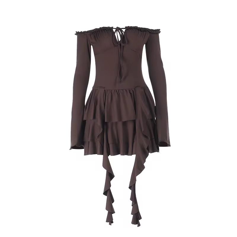Mocha Ruffle Off-Shoulder Dress