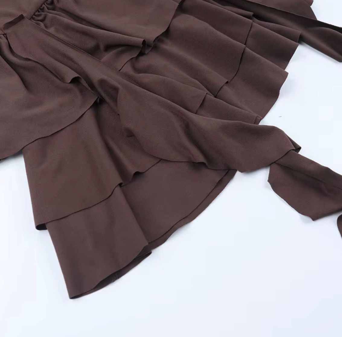 Mocha Ruffle Off-Shoulder Dress