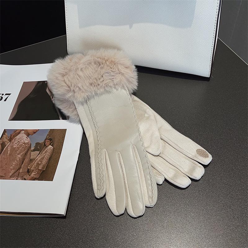 Faux-Fur Cuff Leather Gloves