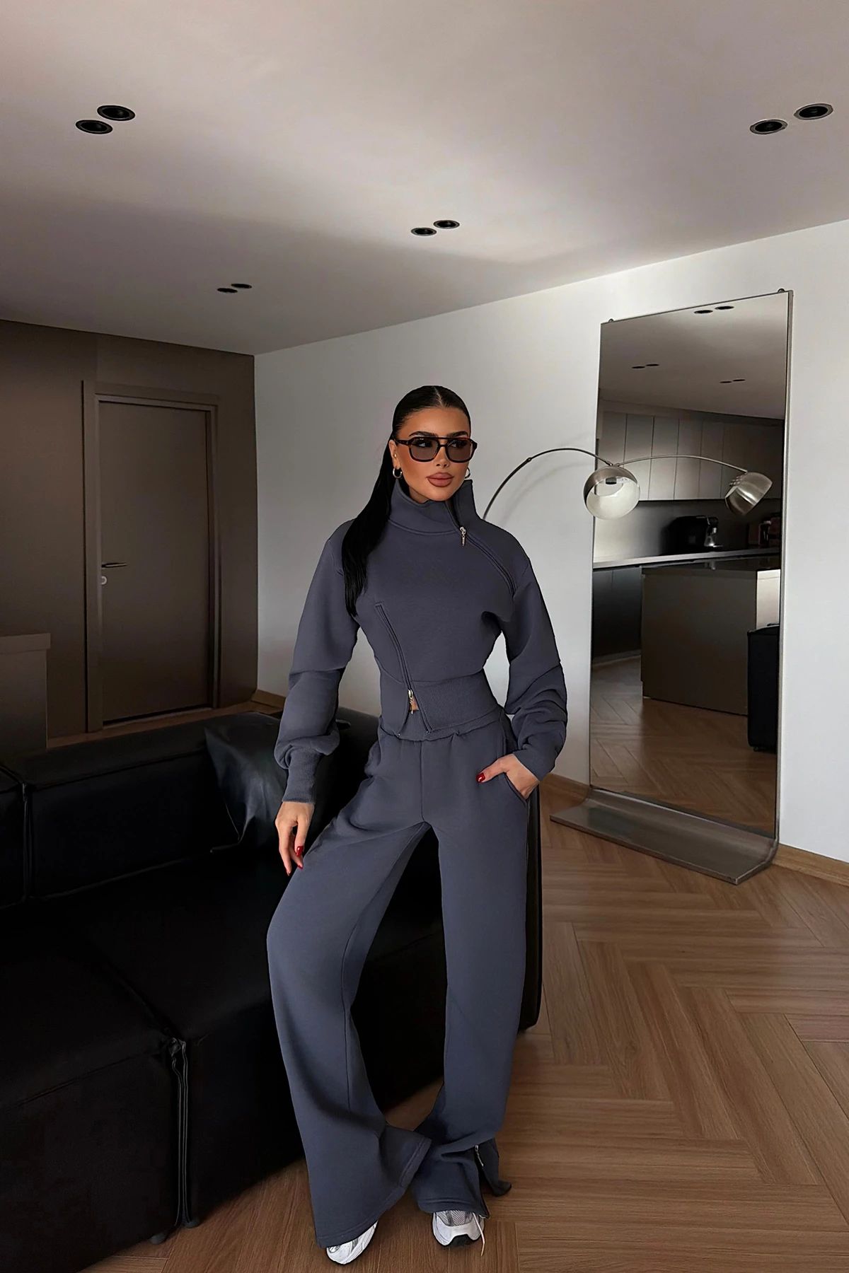 Smoked Zipper Detail Tracksuit Set