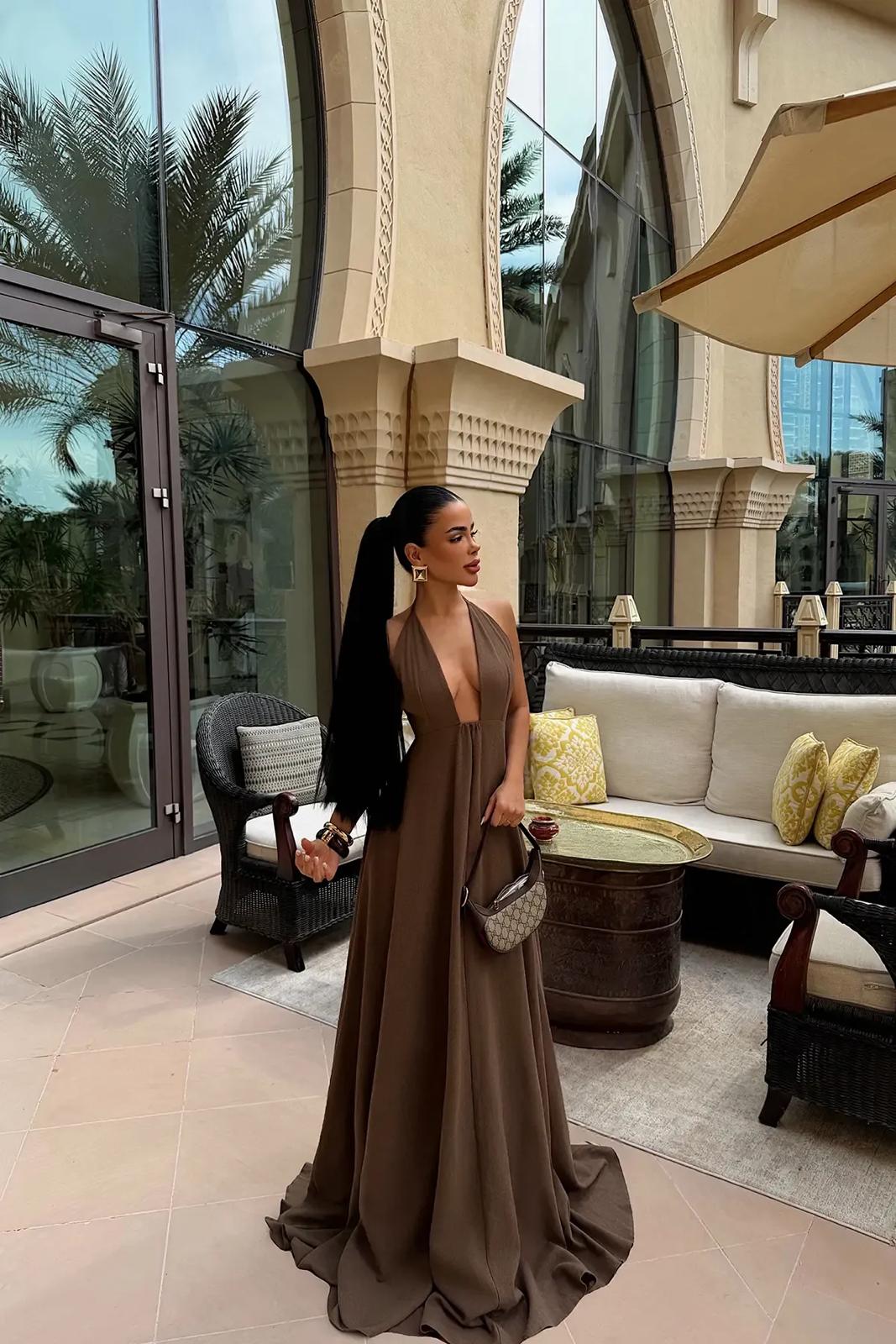 Brown Strappy Long Dress