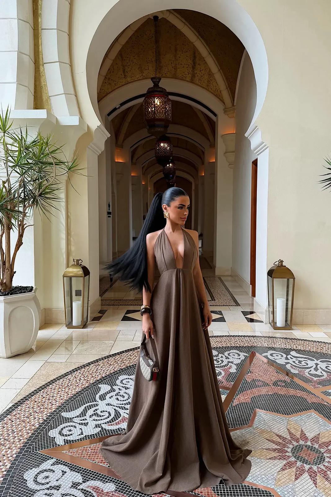 Brown Strappy Long Dress