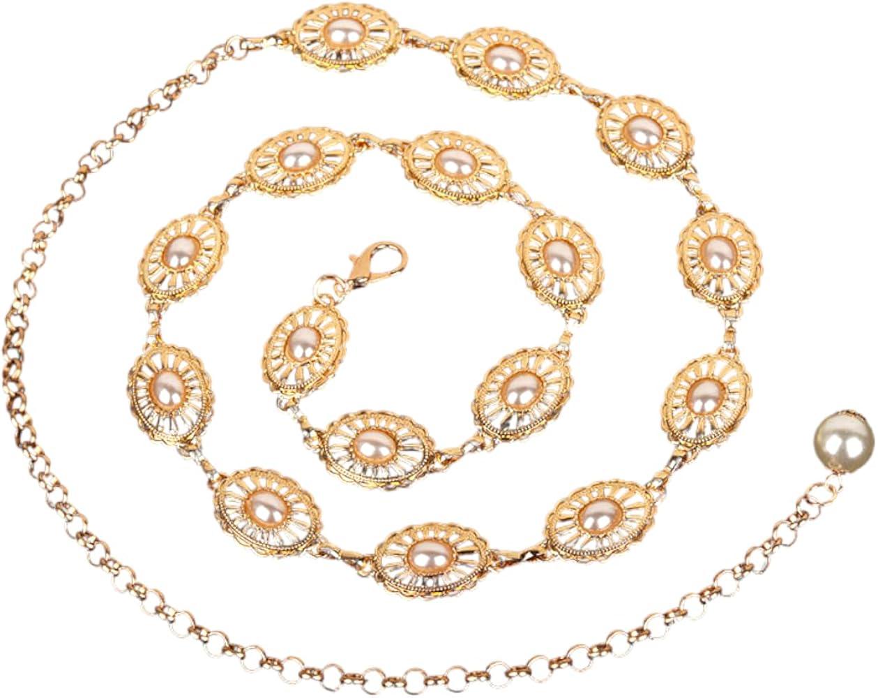 Off White Gold Plated Pearl Waist Chain