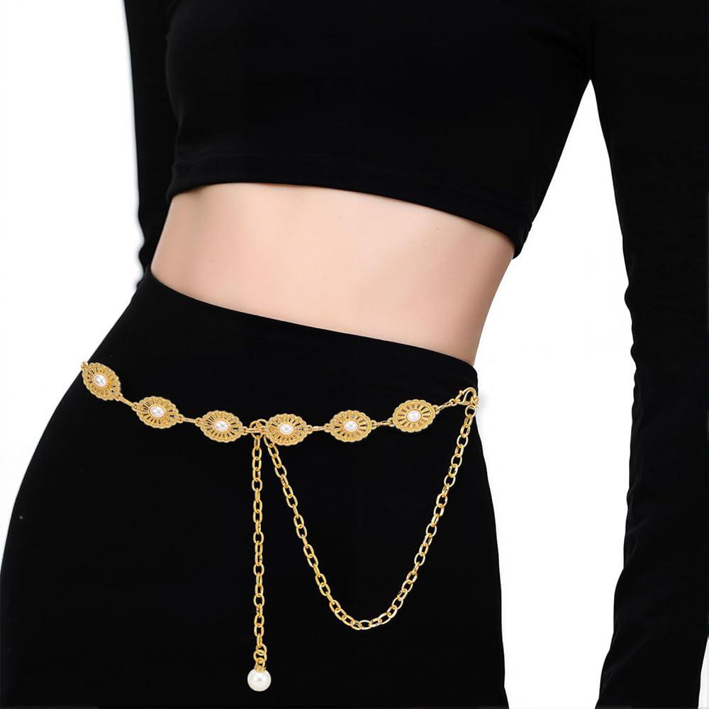 Off White Gold Plated Pearl Waist Chain