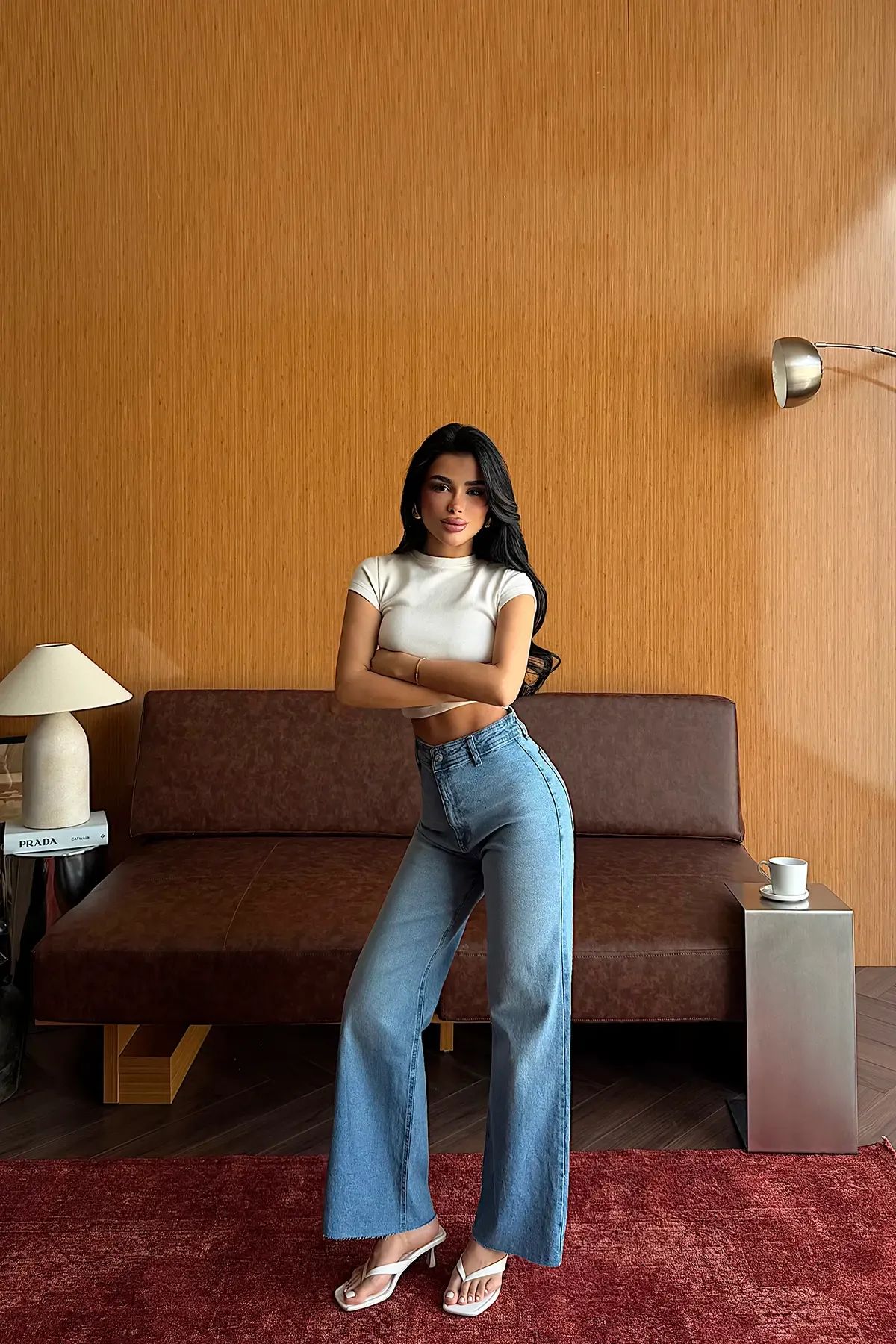 Ice Button Detail High-Waisted Jeans