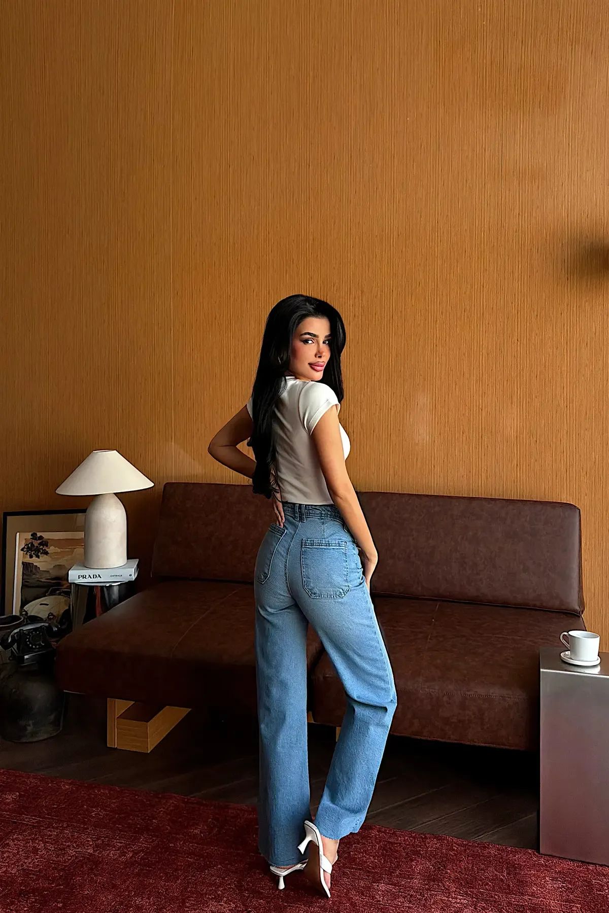 Ice Button Detail High-Waisted Jeans