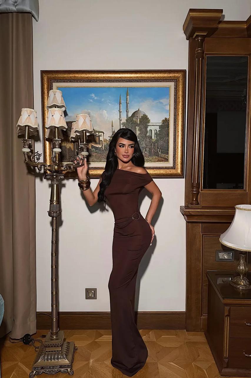 Dark Brown Long Dress with Buckle Detail