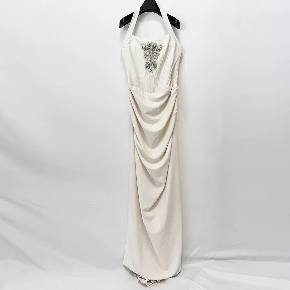 Veloura Rhinestone Halter Gown