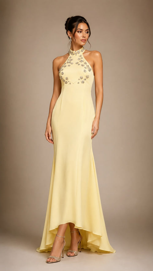 Soleil Diamond Halter Maxi Dress
